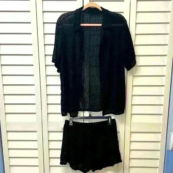 Mesh 2-Piece Open Front Short Set Size Large Black - Picture 1 of 6